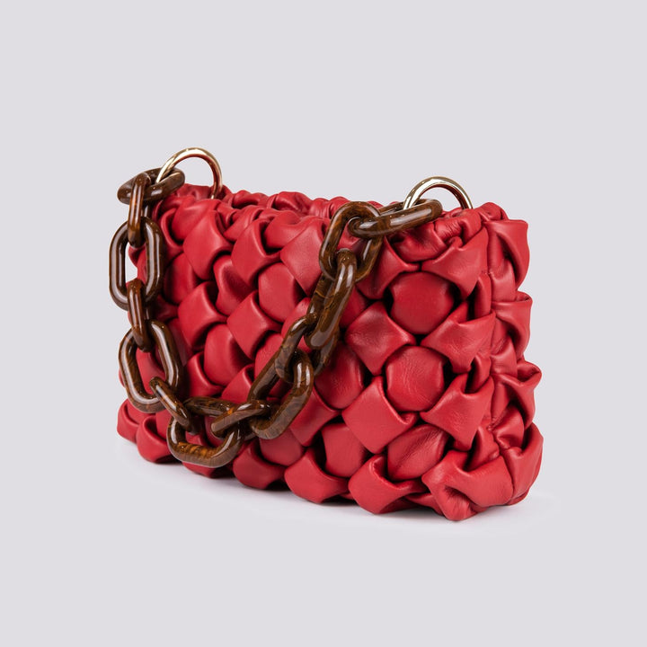 Borsa Curly In Pelle Intrecciata Bordeaux