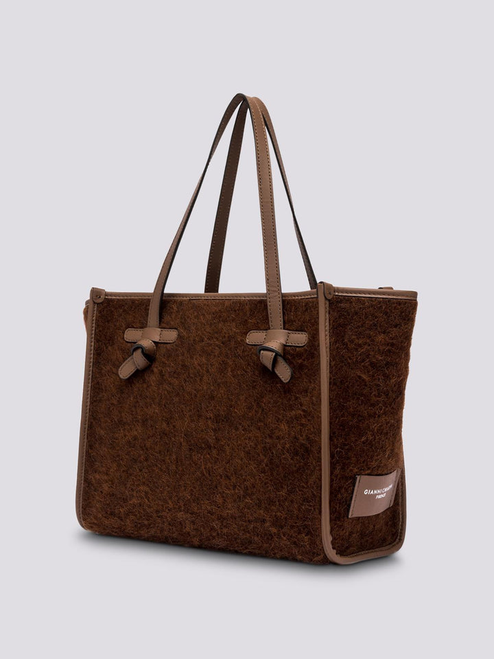 BORSA SHOPPING MARCELLA IN TESSUTO EFFETTO MOHAIR MARRONE