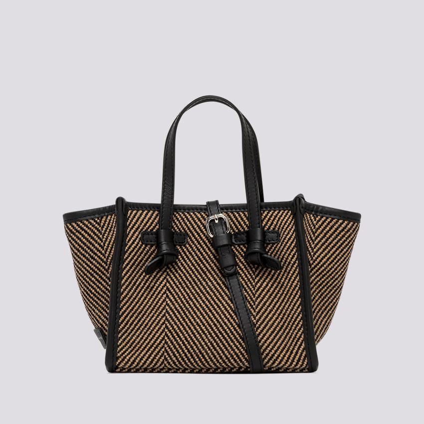 Borsa a mano Miss Marcella in tessuto spiga nero marrone