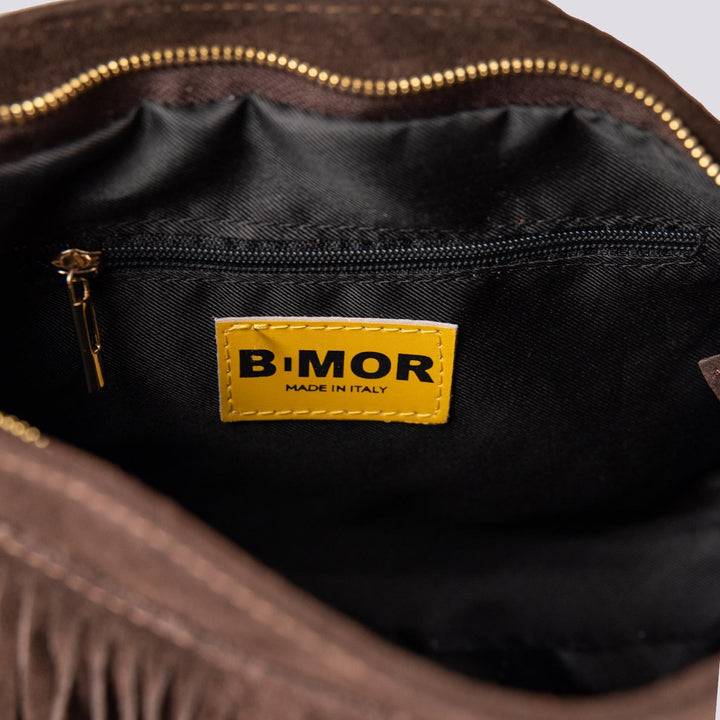 Borsa a tracolla in camoscio con frange marrone Jigly