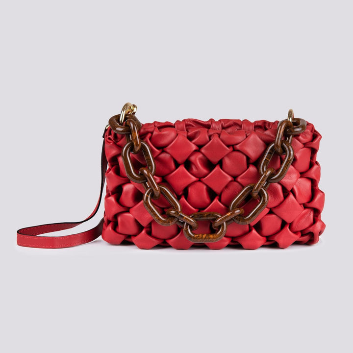 Borsa Curly In Pelle Intrecciata Bordeaux