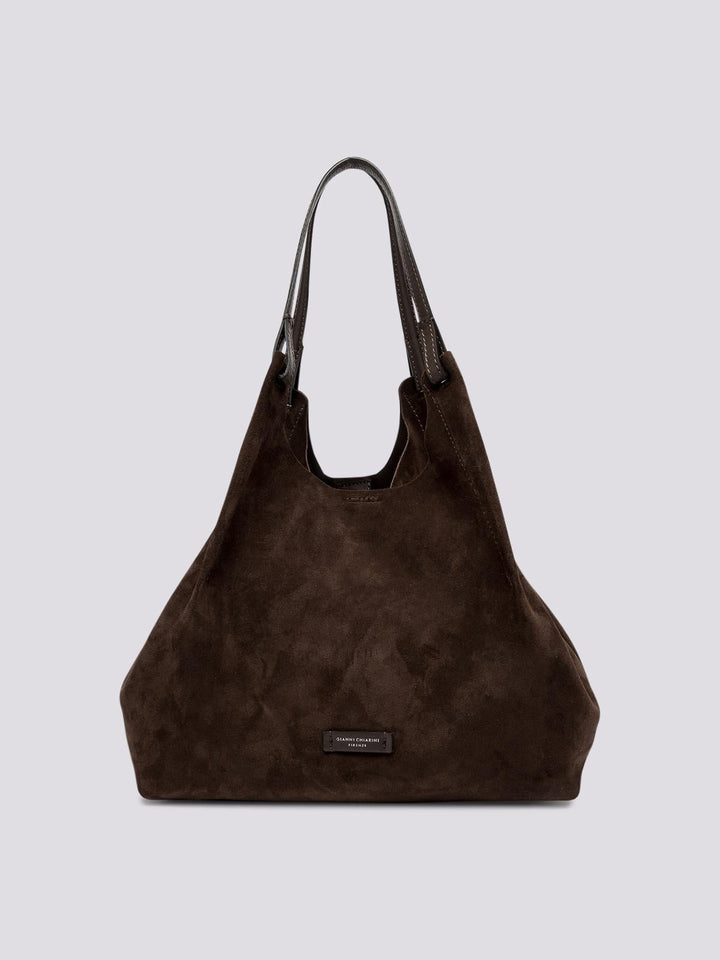 Borsa a spalla Dua in suede cioccolato