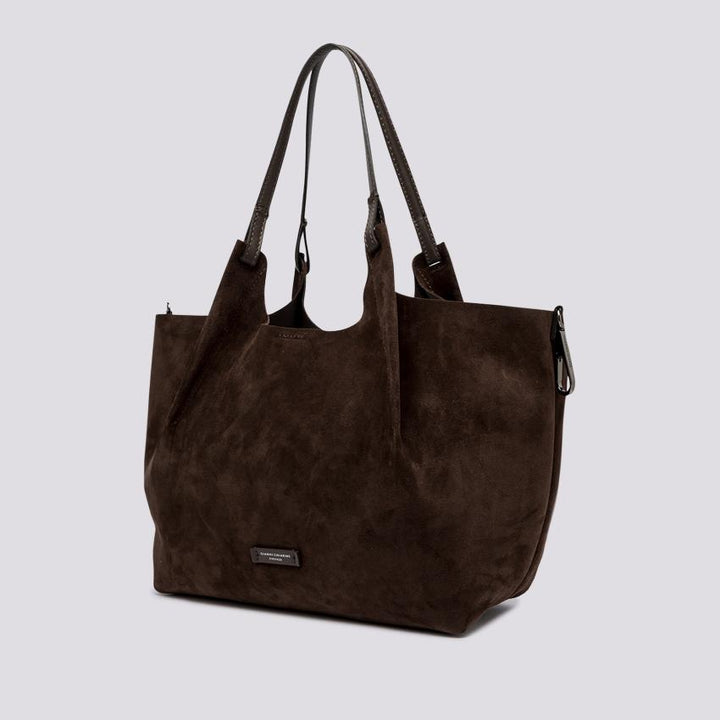 Borsa a spalla Dua in suede cioccolato