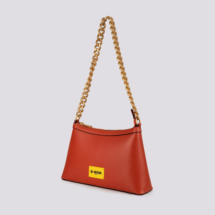 BORSA  CON CATENA ORO OPACA "QUEEN" IN PELLE MATTONE