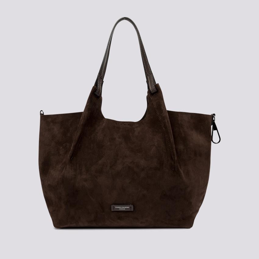 Borsa a spalla Dua in suede cioccolato