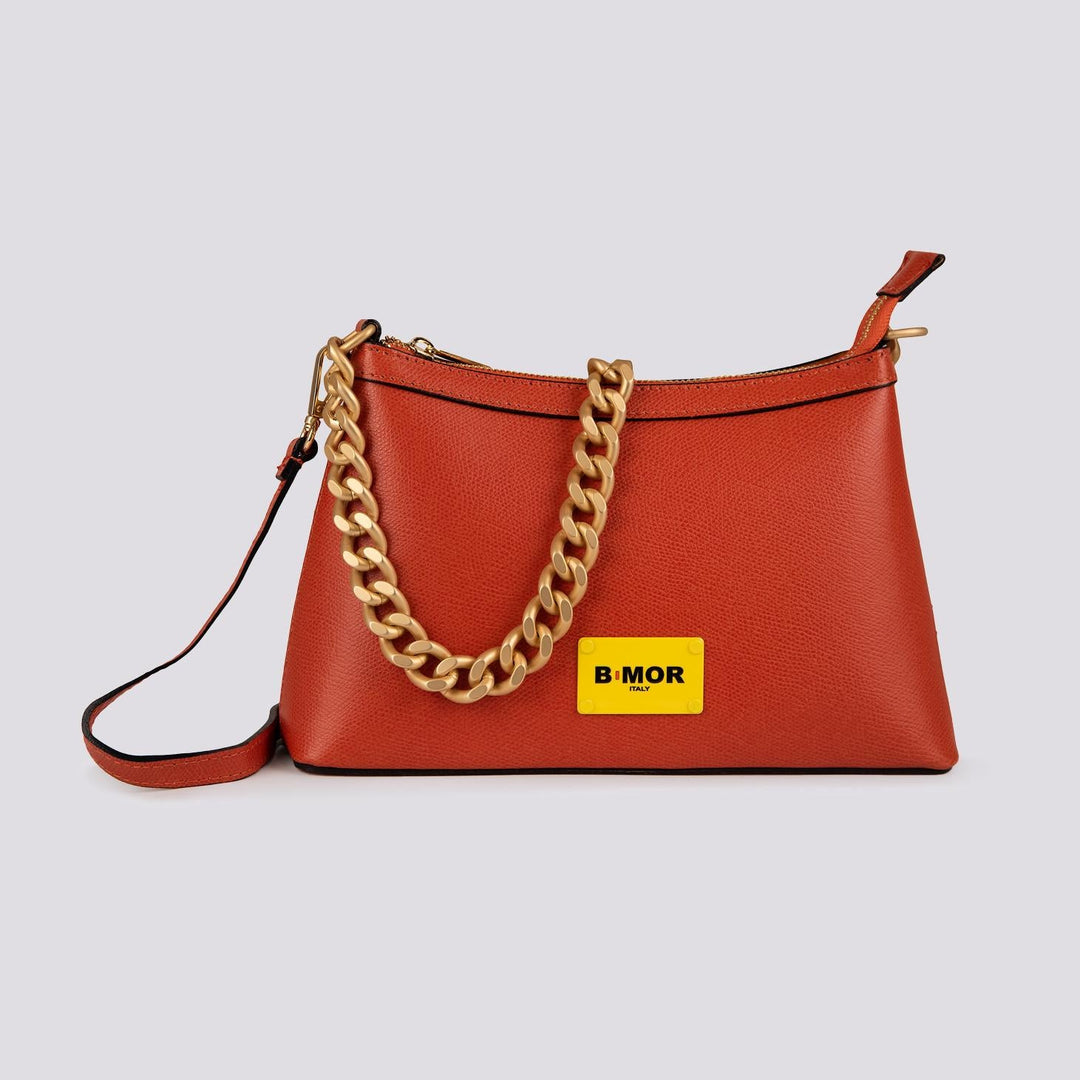 BORSA  CON CATENA ORO OPACA "QUEEN" IN PELLE MATTONE