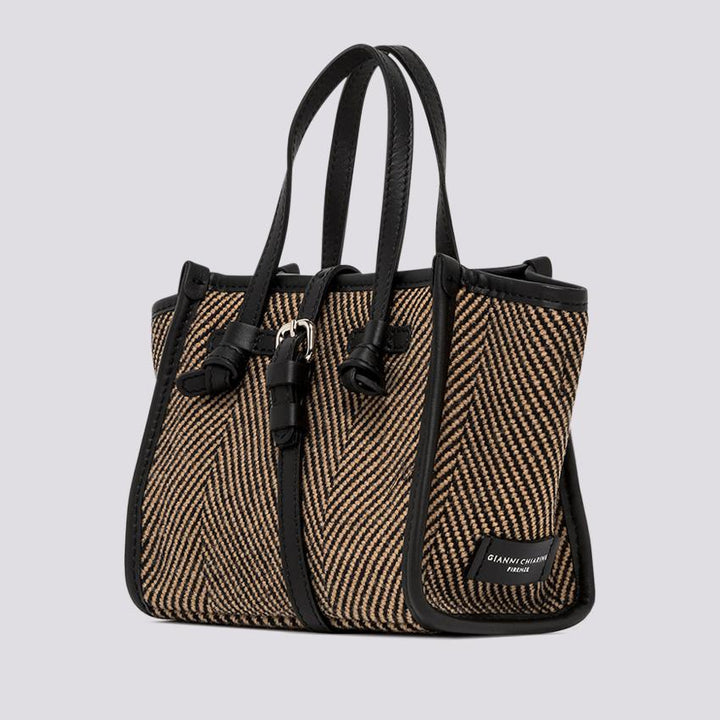 Borsa a mano Miss Marcella in tessuto spiga nero marrone
