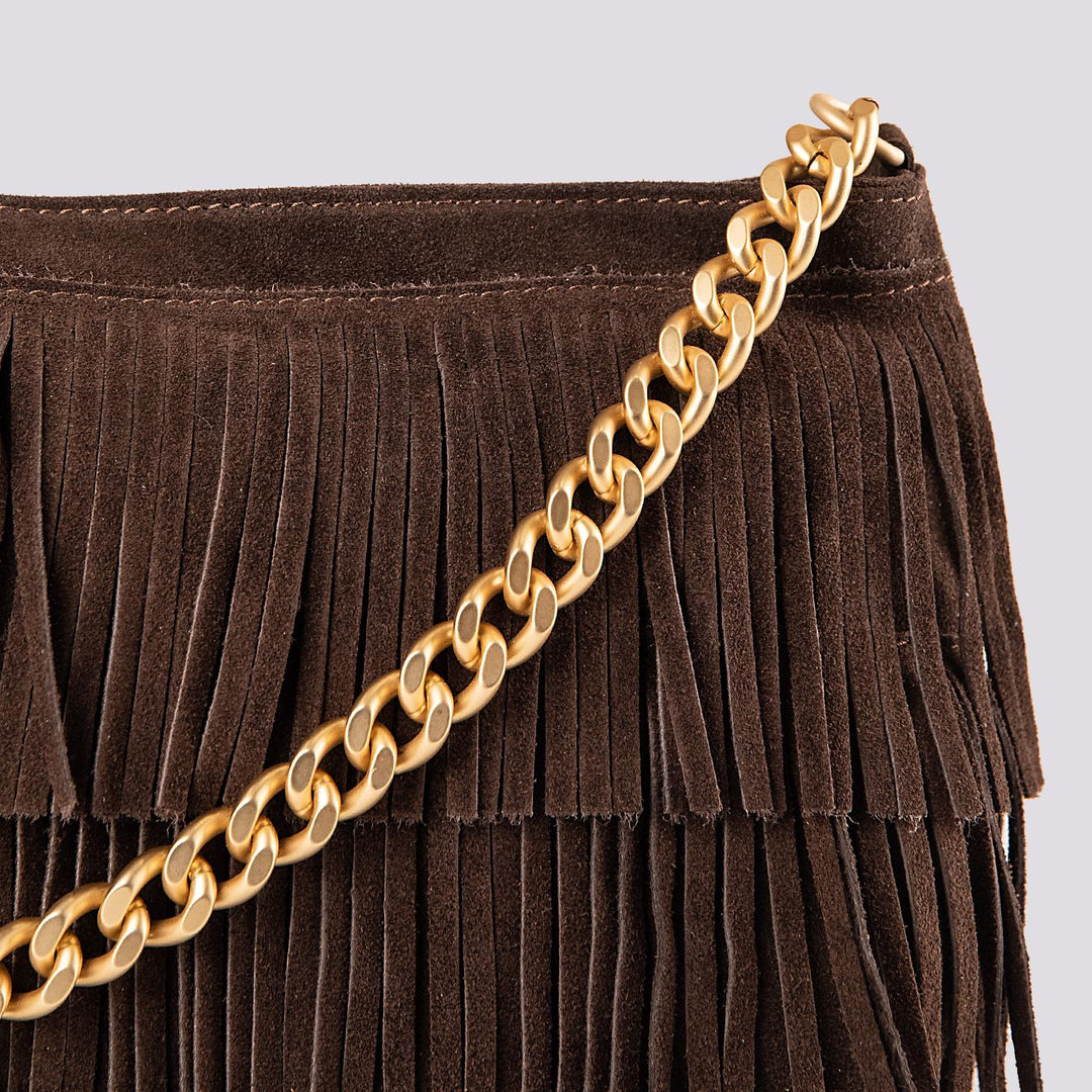 Borsa a tracolla in camoscio con frange marrone Jigly