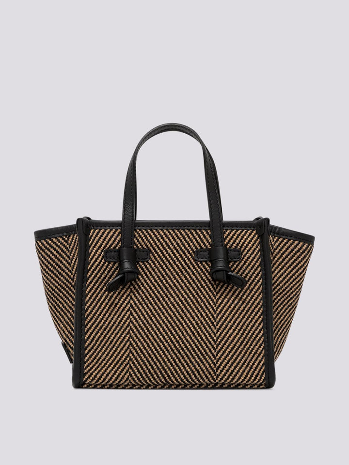 Borsa a mano Miss Marcella in tessuto spiga nero marrone