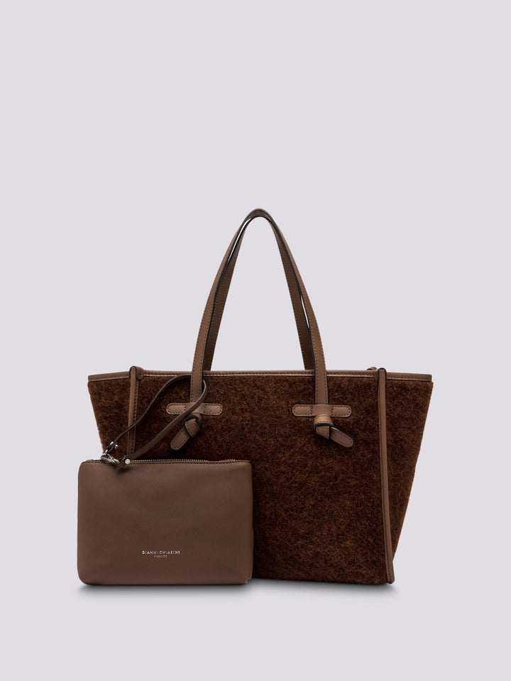 BORSA SHOPPING MARCELLA IN TESSUTO EFFETTO MOHAIR MARRONE