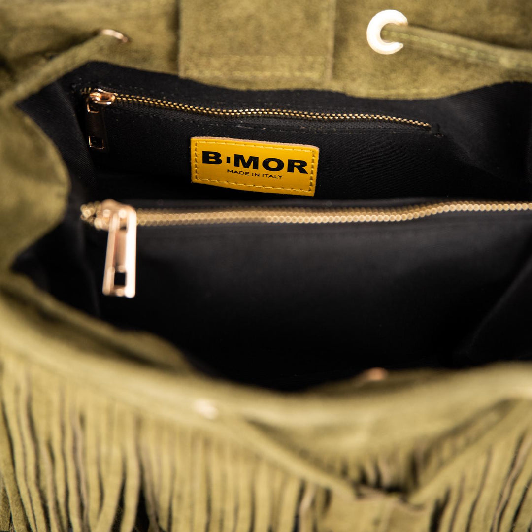 BORSA A SECCHIELLO CON FRANGE IN CAMOSCIO VERDE MILITARE "WILD"